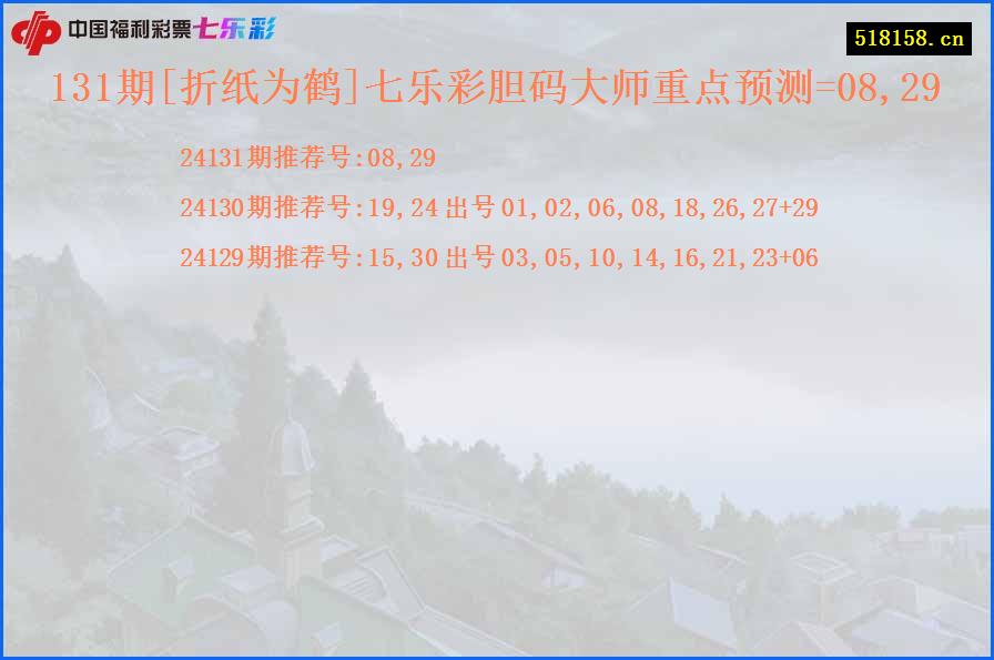 131期[折纸为鹤]七乐彩胆码大师重点预测=08,29