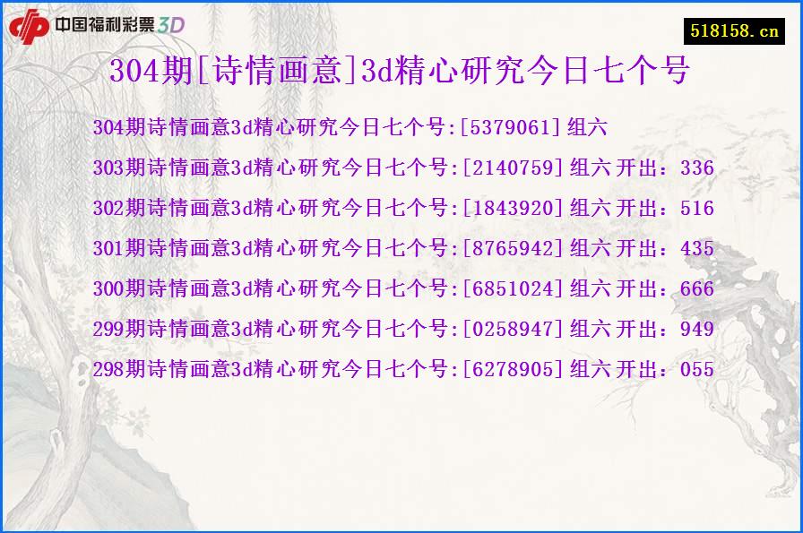 304期[诗情画意]3d精心研究今日七个号