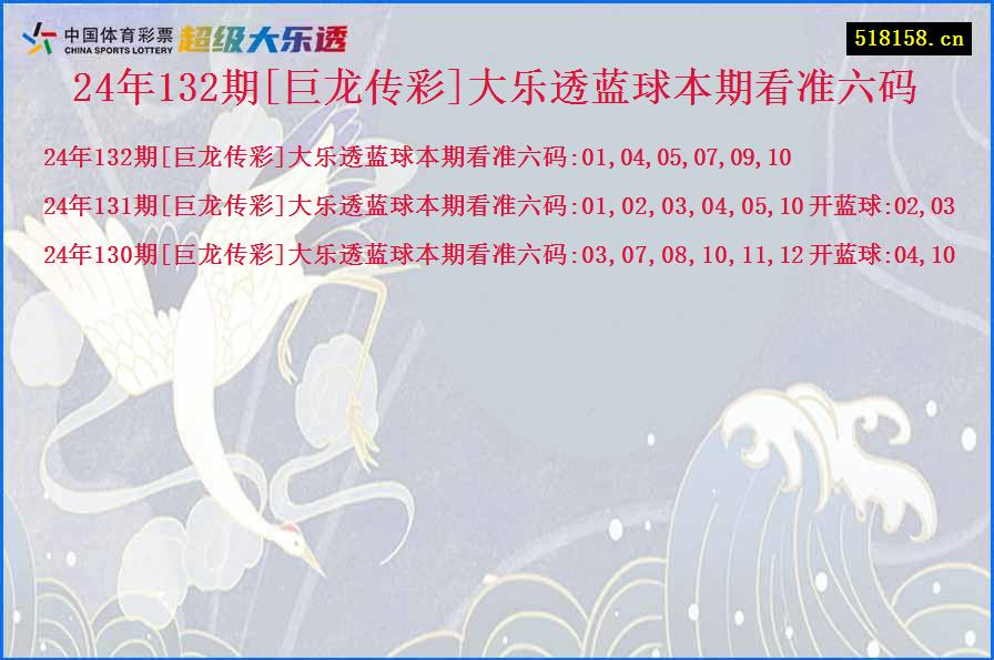 24年132期[巨龙传彩]大乐透蓝球本期看准六码