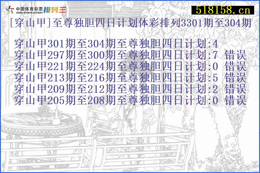 [穿山甲]至尊独胆四日计划体彩排列3301期至304期