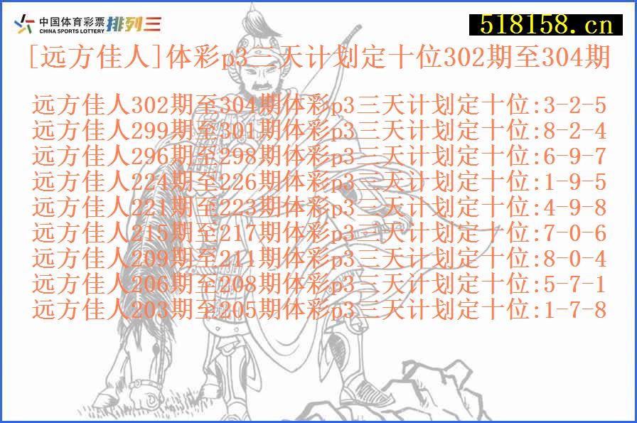 [远方佳人]体彩p3三天计划定十位302期至304期