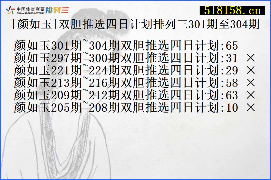 [颜如玉]双胆推选四日计划排列三301期至304期