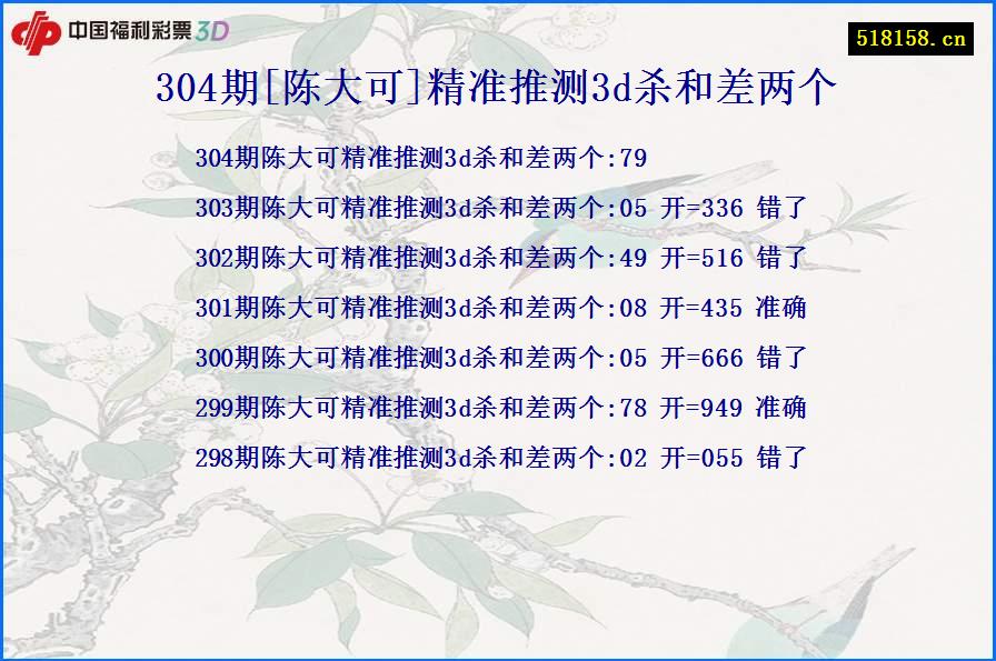 304期[陈大可]精准推测3d杀和差两个