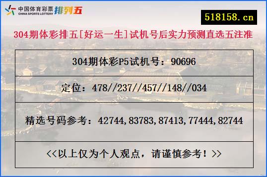 304期体彩排五[好运一生]试机号后实力预测直选五注准