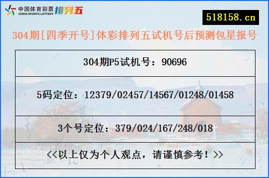 304期[四季开号]体彩排列五试机号后预测包星报号