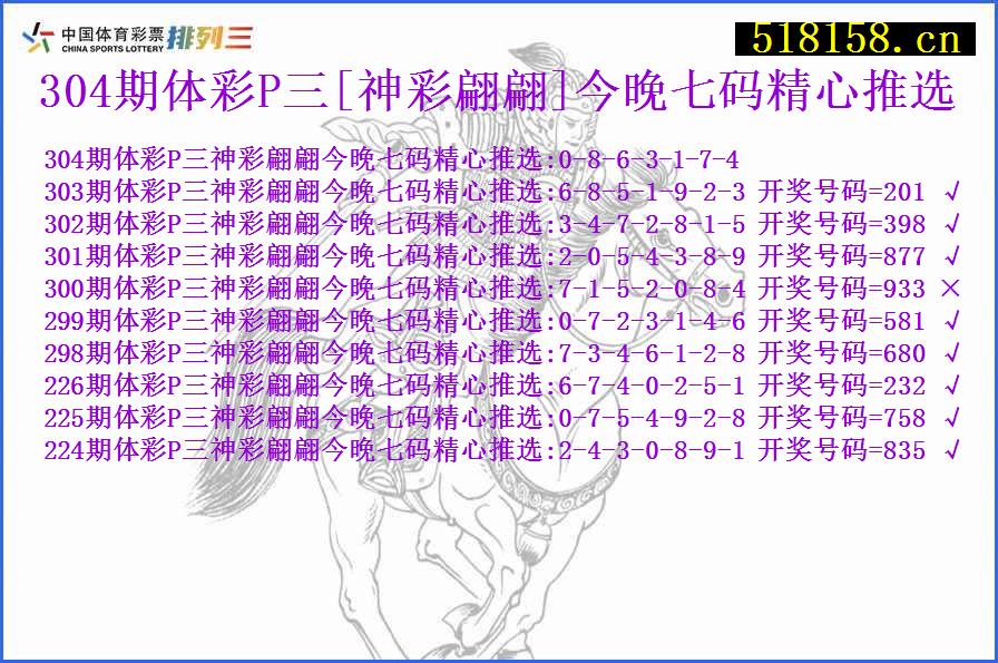 304期体彩P三[神彩翩翩]今晚七码精心推选