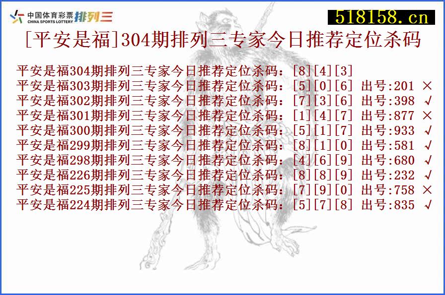 [平安是福]304期排列三专家今日推荐定位杀码