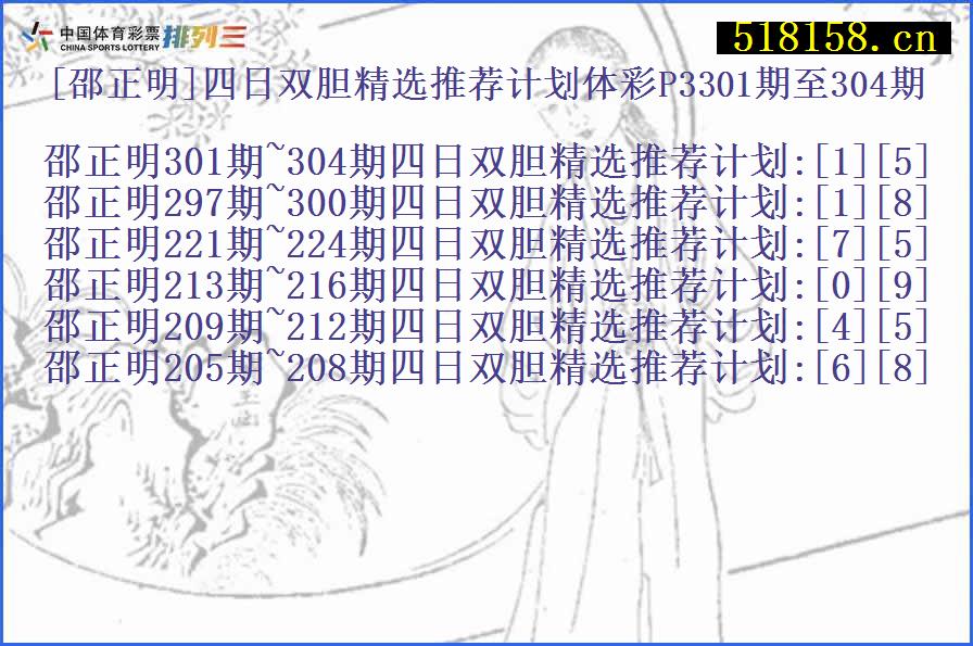 [邵正明]四日双胆精选推荐计划体彩P3301期至304期