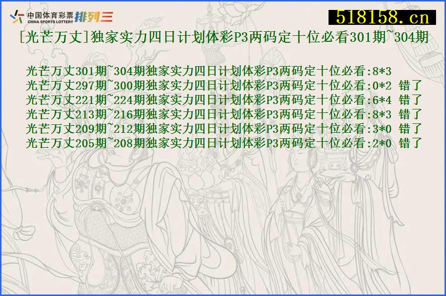 [光芒万丈]独家实力四日计划体彩P3两码定十位必看301期~304期