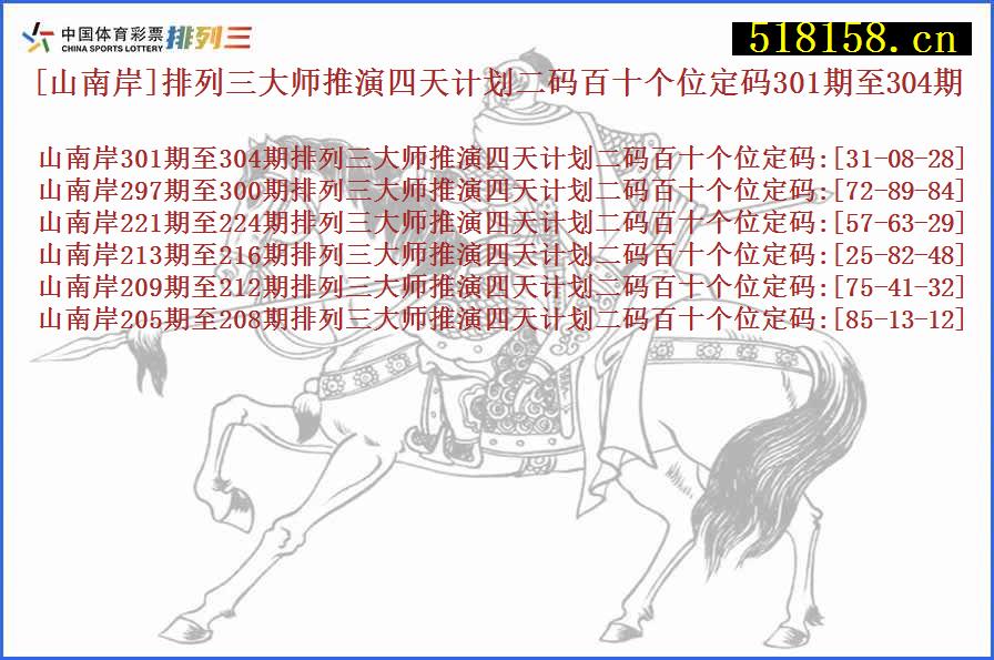 [山南岸]排列三大师推演四天计划二码百十个位定码301期至304期