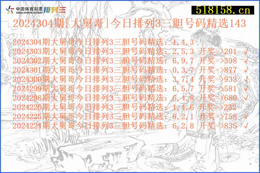 2024304期[大舅哥]今日排列3三胆号码精选143