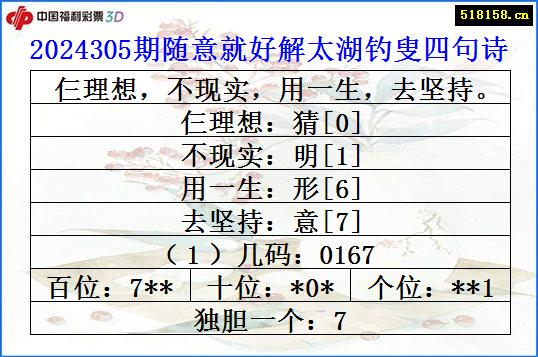 2024305期随意就好解太湖钓叟四句诗