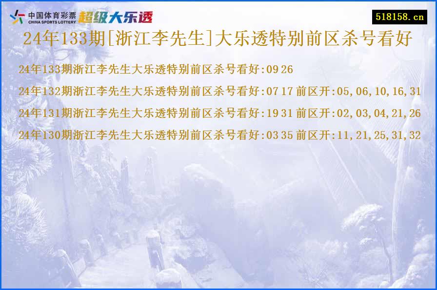 24年133期[浙江李先生]大乐透特别前区杀号看好