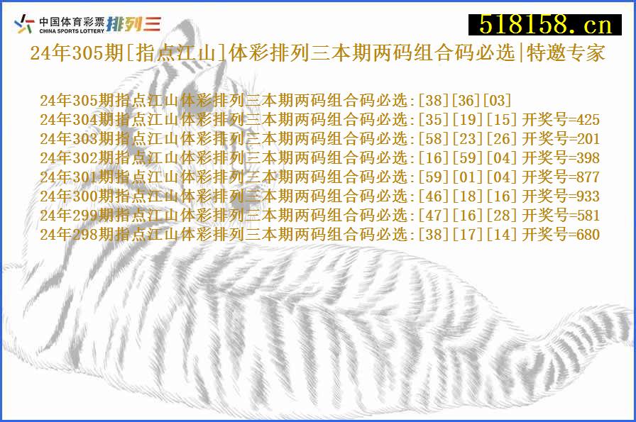 24年305期[指点江山]体彩排列三本期两码组合码必选|特邀专家