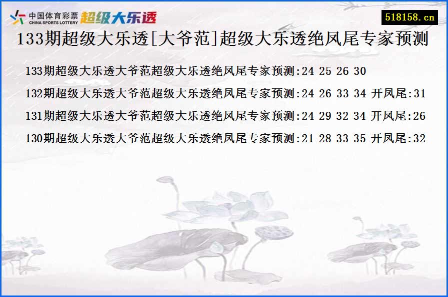 133期超级大乐透[大爷范]超级大乐透绝凤尾专家预测