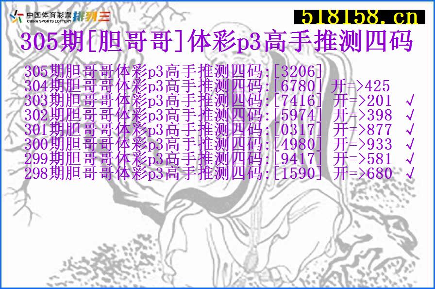 305期[胆哥哥]体彩p3高手推测四码