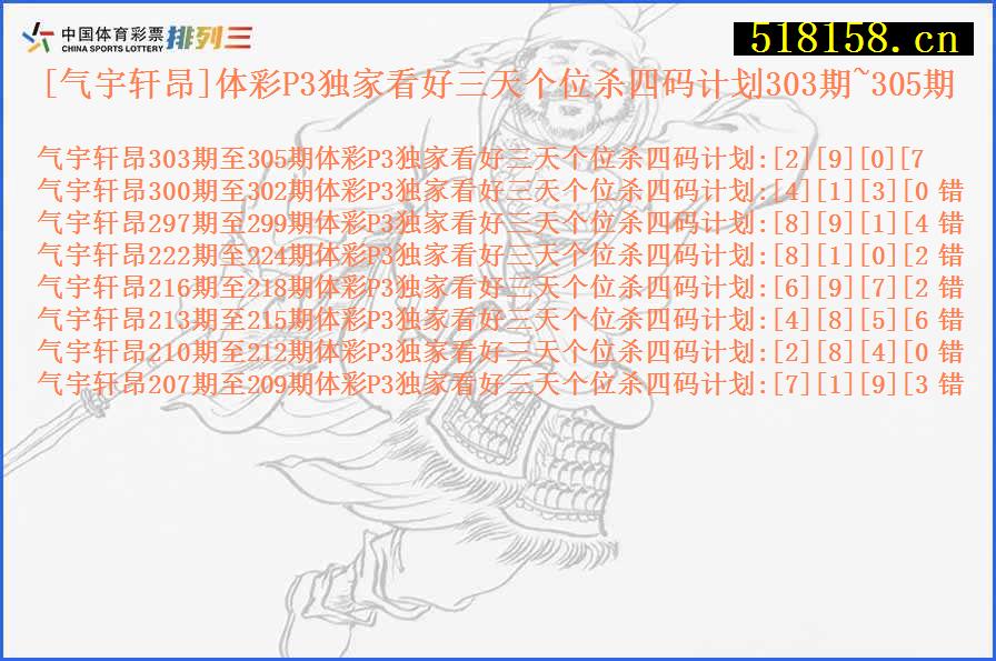 [气宇轩昂]体彩P3独家看好三天个位杀四码计划303期~305期