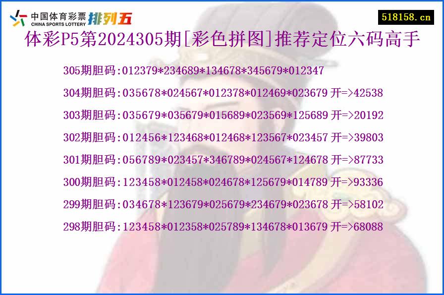 体彩P5第2024305期[彩色拼图]推荐定位六码高手