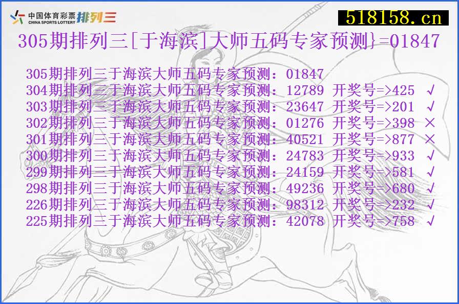 305期排列三[于海滨]大师五码专家预测}=01847