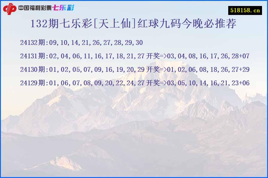 132期七乐彩[天上仙]红球九码今晚必推荐