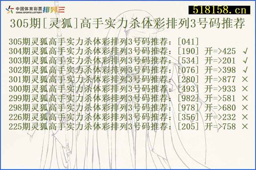 305期[灵狐]高手实力杀体彩排列3号码推荐