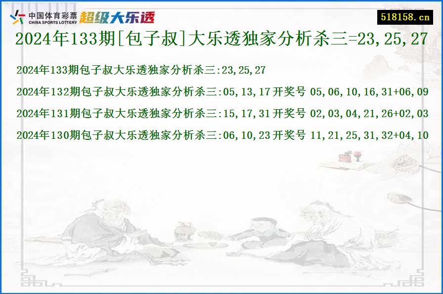 2024年133期[包子叔]大乐透独家分析杀三=23,25,27