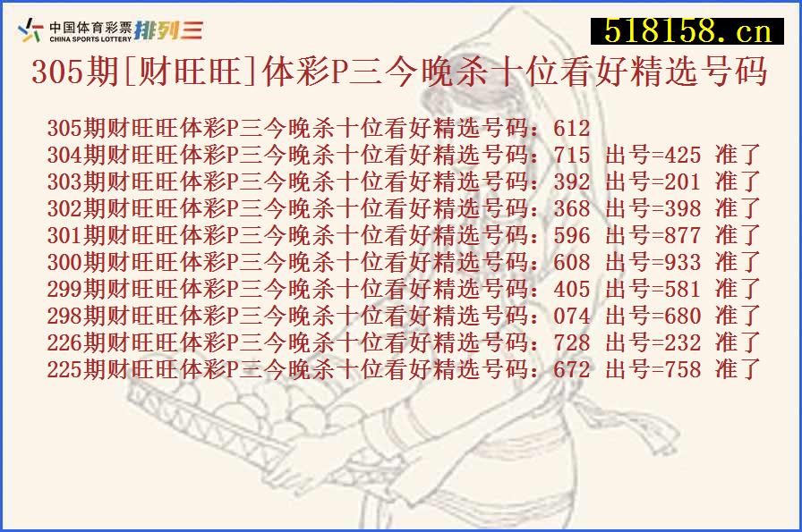 305期[财旺旺]体彩P三今晚杀十位看好精选号码