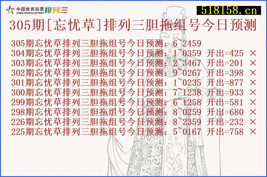 305期[忘忧草]排列三胆拖组号今日预测