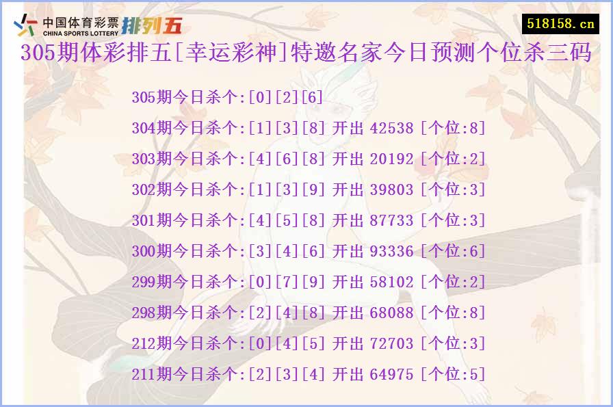 305期体彩排五[幸运彩神]特邀名家今日预测个位杀三码