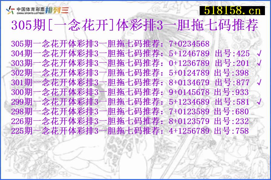 305期[一念花开]体彩排3一胆拖七码推荐