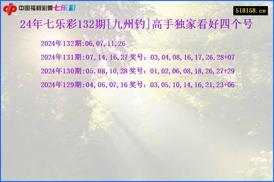 24年七乐彩132期[九州钓]高手独家看好四个号