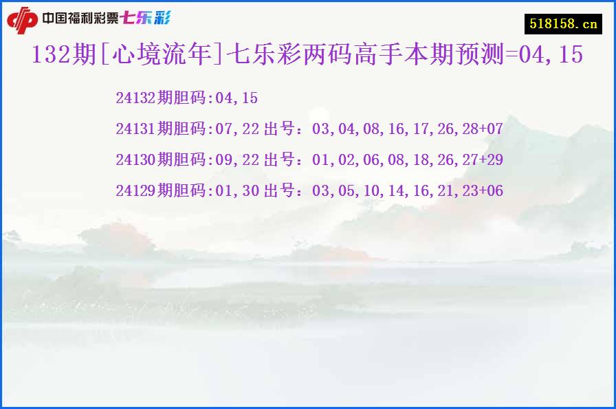 132期[心境流年]七乐彩两码高手本期预测=04,15