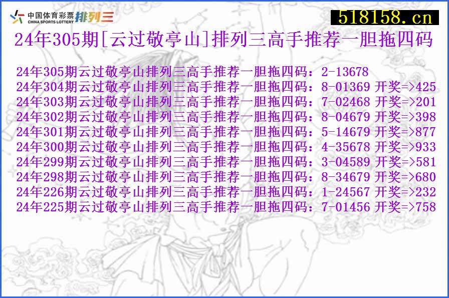 24年305期[云过敬亭山]排列三高手推荐一胆拖四码