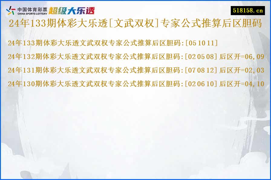 24年133期体彩大乐透[文武双权]专家公式推算后区胆码