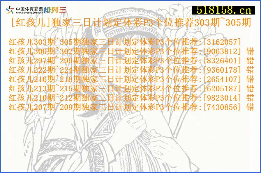 [红孩儿]独家三日计划定体彩P3个位推荐303期~305期