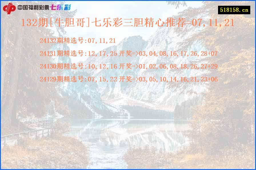 132期[牛胆哥]七乐彩三胆精心推荐=07,11,21