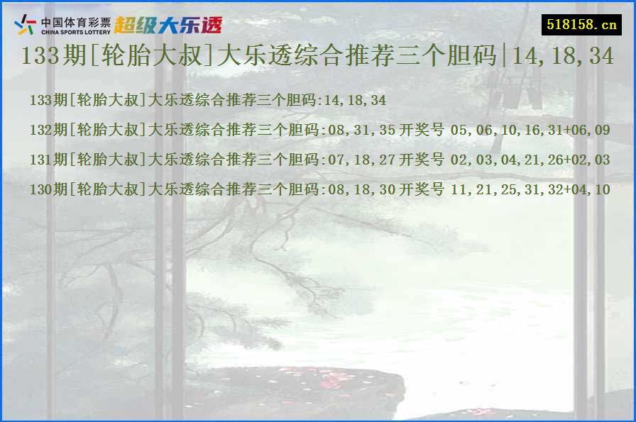 133期[轮胎大叔]大乐透综合推荐三个胆码|14,18,34