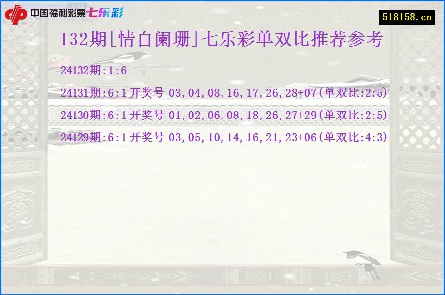 132期[情自阑珊]七乐彩单双比推荐参考
