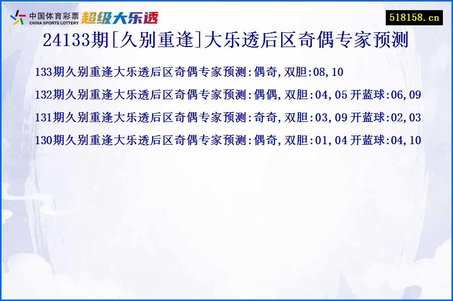 24133期[久别重逢]大乐透后区奇偶专家预测