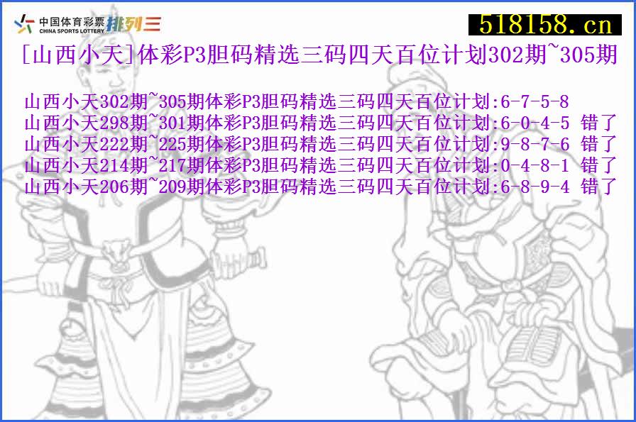 [山西小天]体彩P3胆码精选三码四天百位计划302期~305期