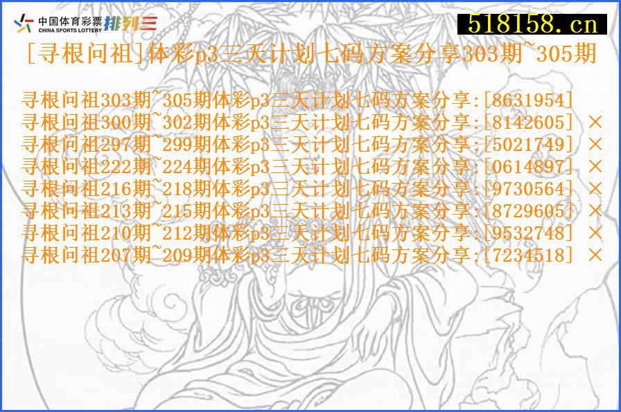 [寻根问祖]体彩p3三天计划七码方案分享303期~305期