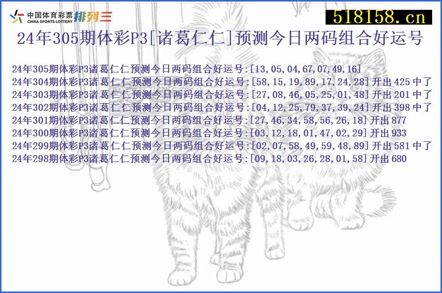 24年305期体彩P3[诸葛仁仁]预测今日两码组合好运号