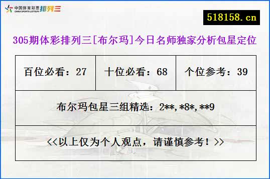 305期体彩排列三[布尔玛]今日名师独家分析包星定位