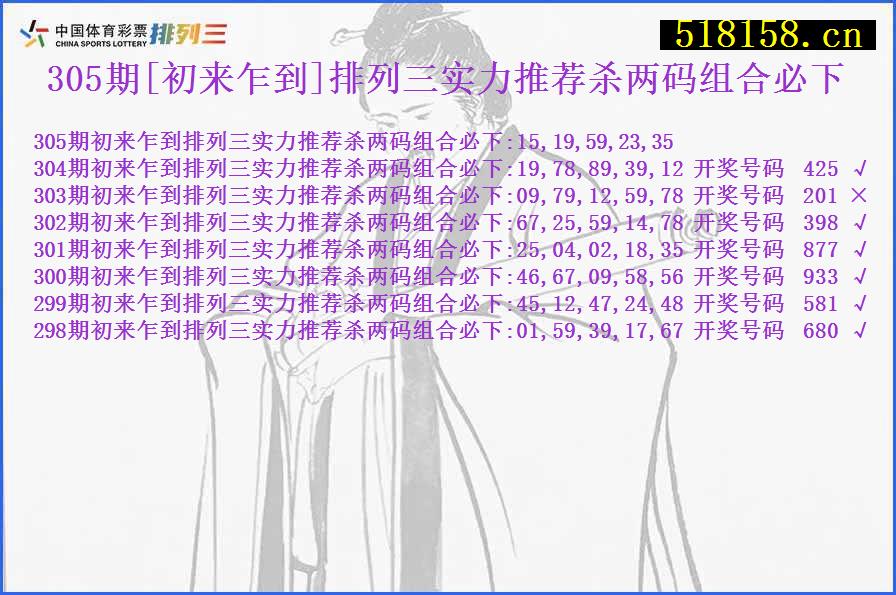 305期[初来乍到]排列三实力推荐杀两码组合必下