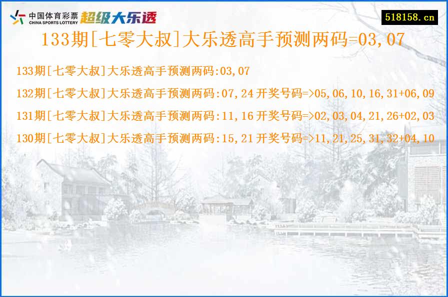 133期[七零大叔]大乐透高手预测两码=03,07