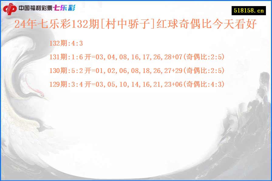 24年七乐彩132期[村中骄子]红球奇偶比今天看好