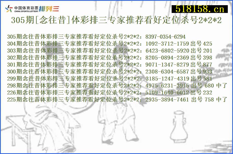 305期[念往昔]体彩排三专家推荐看好定位杀号2*2*2