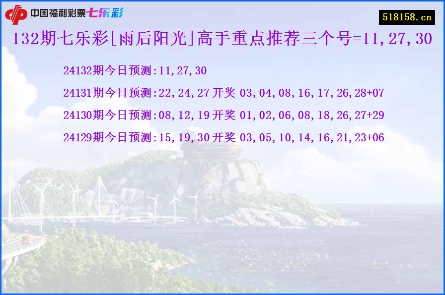 132期七乐彩[雨后阳光]高手重点推荐三个号=11,27,30