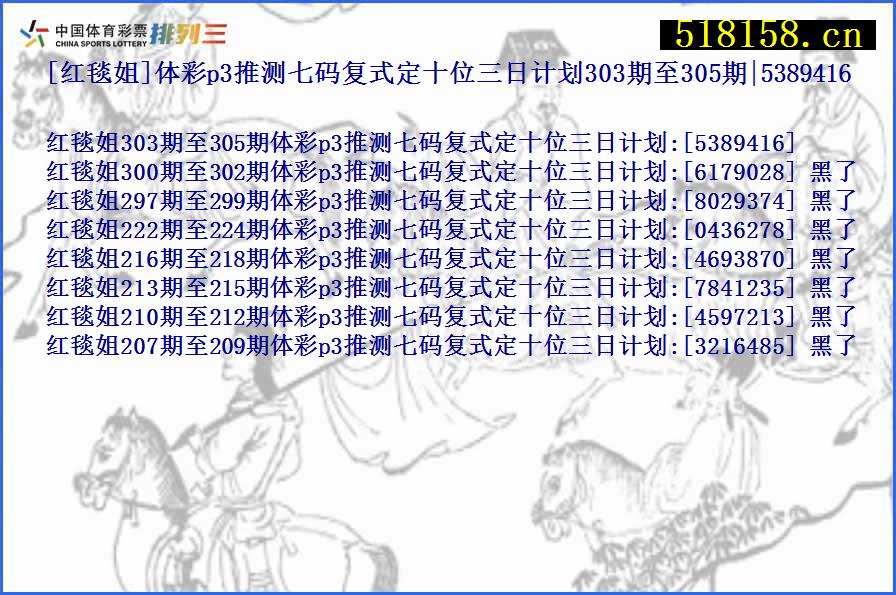 [红毯姐]体彩p3推测七码复式定十位三日计划303期至305期|5389416