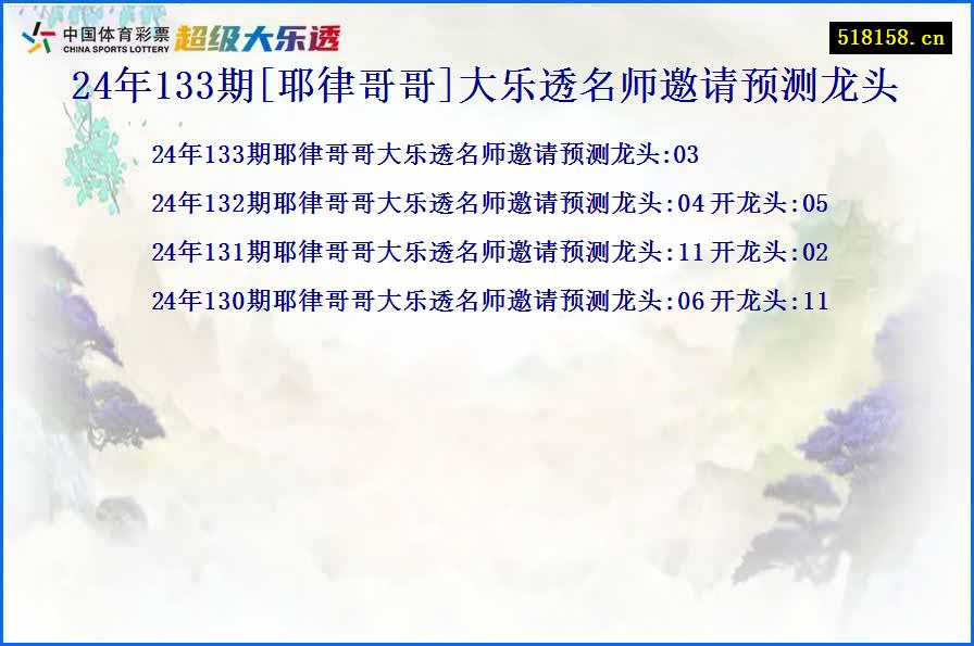 24年133期[耶律哥哥]大乐透名师邀请预测龙头